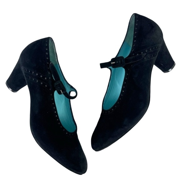 Thierry Rabotin Black Suede Leather Mary Jane Heels Pumps Made in Italy Size 41 - Picture 7 of 16